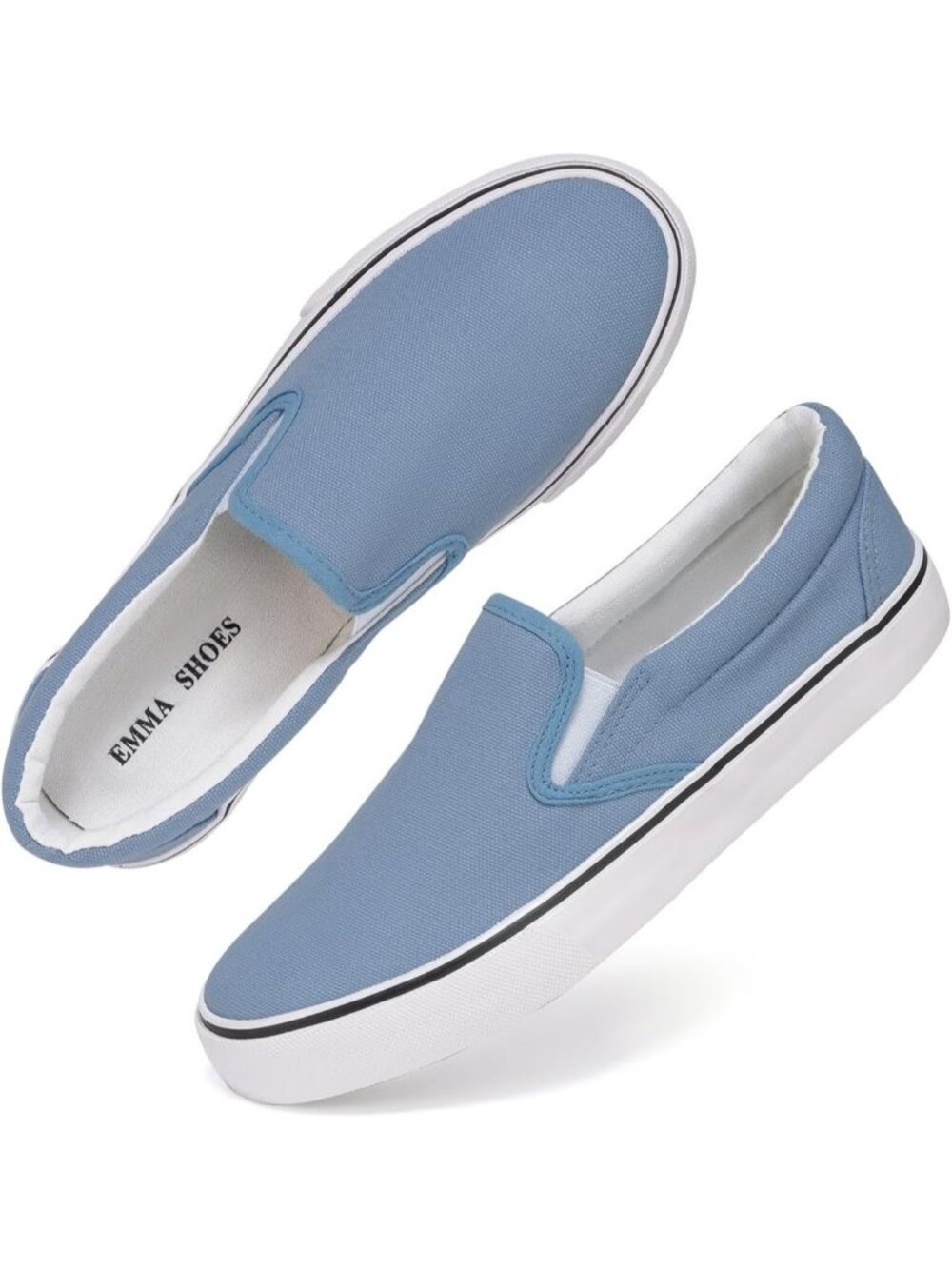 Women's Light Blue Round Toe Padded Insole Collar Canvas Slip On Sneaker Shoes